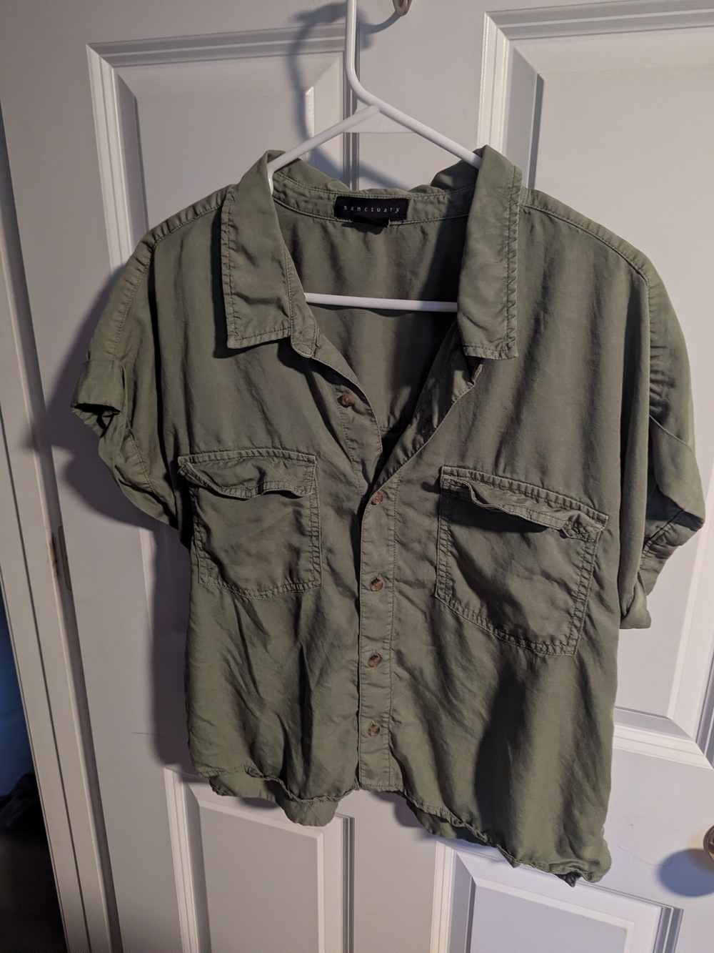 Sanctuary Olive Green Short Sleeve Button-Up Shirt